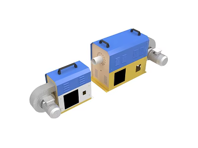 Two Blue And Yellow Industrial Devices With Black Handles And White Components 3d model