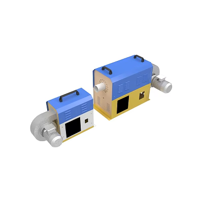 Two Blue And Yellow Industrial Devices With Black Handles And White Components 3d model