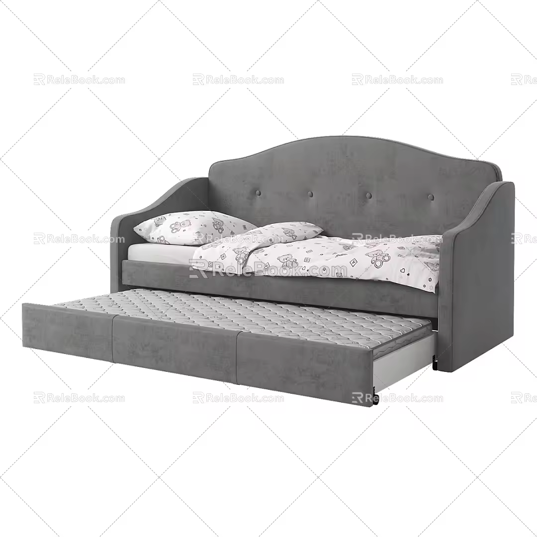 Modern Single Bed Minimalist Solid Wood Sofa Bed Internet Popular Multi-functional Small Apartment Foldable Push-pull Double Seat and Bedroom Dual-use Storage Sofa Solid Wood Sofa Bed 3d model