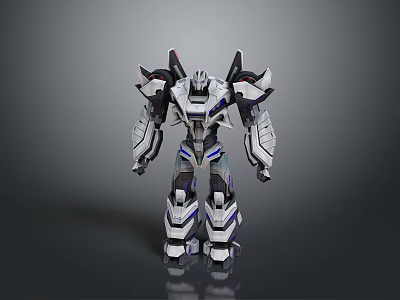 Mechanical Robot Character 3D Model With White Black Purple Detailed Mechanical Design In Standing Pose 3d model
