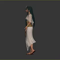 Egyptian Style Female Character With Golden Headdress Long Blue Hair White Dress Golden Bracelets And Sandals