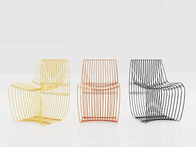Modern Wire Frame Leisure Chairs in Yellow Orange and Black Colors with Sleek Design 3d model