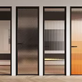 Modern Interior Doors With Grid Pattern Striped Glass And Gradient Panels 3d model