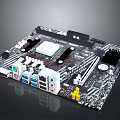High Performance Electronic Computer Motherboard With CPU Socket Various Ports And Components 3d model
