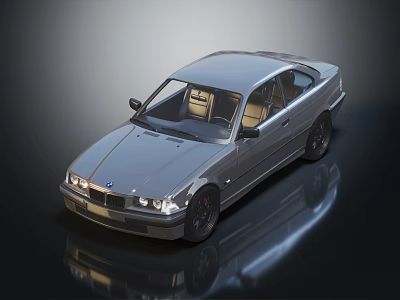 Silver Classic Coupe With Shiny Exterior Reflective Surface And Leather Interior 3d model