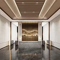 Modern Hotel Lobby Interior Design With Marble Floor And Wavy Metal Wall