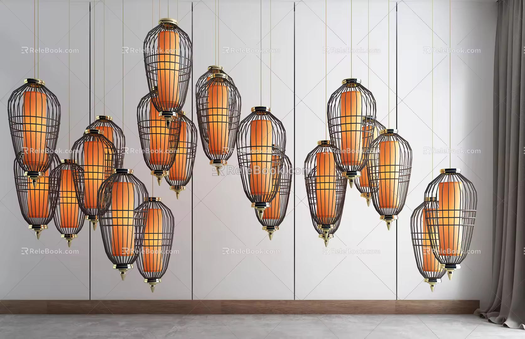 New Chinese Chandelier Combination 3d model
