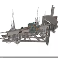 Futuristic Mechanical Floating Platform With Tall Towers And Urban Buildings
