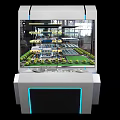 Modern Commercial Equipment With Transparent Display Case And Internal Miniature Landscape