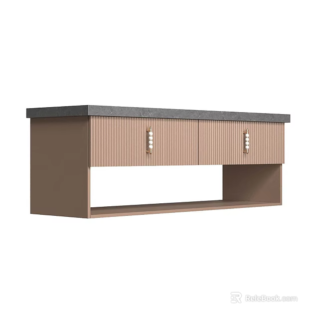 Modern Light Luxury Floating TV Stand With Stone Tabletop And Golden Handle Storage Cabinets 3d model 