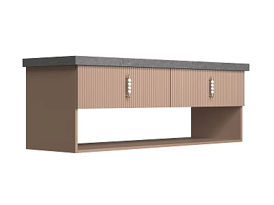 Modern Light Luxury Floating TV Stand With Stone Tabletop And Golden Handle Storage Cabinets 3d model