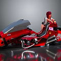 Red Streamlined Motorcycle With Red Haired Girl Sitting On Reflective Surface 3d model