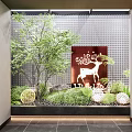 Modern Indoor Landscape With Green Plants Decorative Deer Screen Spherical Ornaments And Grid Wall