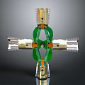 Cross Shaped Mechanical Structure With Green Circular Components And Metallic Arms Design 3d model