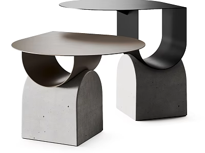 Modern Side Tables With Unique Base Design Metal And Concrete Round Top 3d model