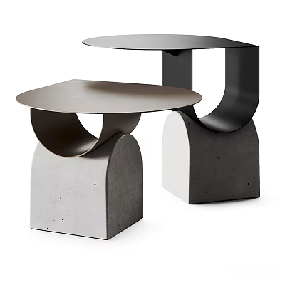 Modern Side Tables With Unique Base Design Metal And Concrete Round Top 3d model