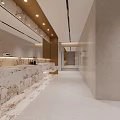Modern Luxury Public Toilet Interior Design With Marble Wash Counter And Warm Comfortable Ambient Lighting