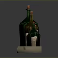 Various Sizes Green Glass Decorative Bottles With Wooden Blocks On Wooden Tray Home Decor