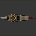 Unique Weapon Featuring Metal Pole Golden Accents Red Component And Serrated Edge