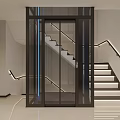 Modern Elevator With Glass Door And Black Frame Interior Staircase Lighting Design 3d model