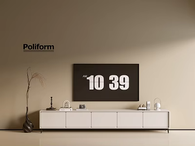 Poliform White TV Cabinet with Decorative Items Black Vase and Black Screen Displaying 10 39 3d model