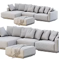 Grey Sectional Sofa Set With Ottoman Throw Blanket And Decorative Pillows 3d model