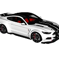 White Sports Car With Black Roof Racing Stripes Red Interior And Black Wheels