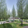 Outdoor Children's Play Area With Tall Trees Green Grass And Play Structures