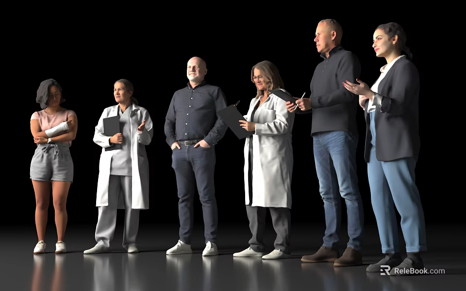 Group of Diverse People Standing Together Holding Documents and Talking Casually 3d model 