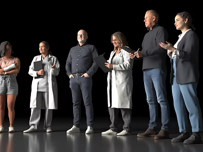 Group of Diverse People Standing Together Holding Documents and Talking Casually 3d model