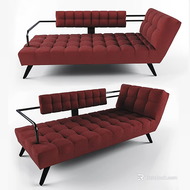 Modern Red Single Sofa With Button Tufted Design And Metal Arms 3d model