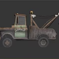 Vintage Tow Truck Utility Vehicle With Rustic Body Yellow Warning Light And Tow Equipment
