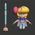 Cartoon Blonde Girl Character In Blue Outfit With Pink Hair Accessory And Small Fluffy Creature