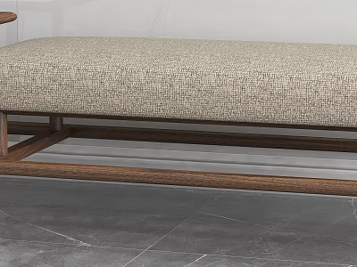 Modern Beige Fabric Ottoman With Wooden Frame For Living Room Decor 3d model