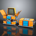 Retro Computer System With Orange Case CRT Monitor And Modular Accessory Case Design