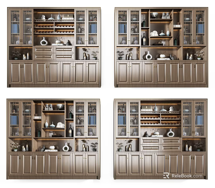 Elegant Wine Cabinet With Glass Doors And Shelves For Wine 3d model 