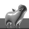 Modern White Sheep Carving Sculpture With Small Bird Perched On Back 3d model