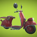 Red Vintage Scooter With Rearview Mirrors Headlight And Seat On Green Background