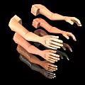 Man's Arms and Hands with Various Skin Tones Floating on Black Background