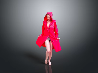 Vibrant Red Hooded Raincoat With Waterproof Fabric For Daily Use And Comfortable Wear 3d model