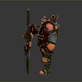 Game Movie Character Muscular Warrior with Green Orange Armor Giant Axe and Bearded Dwarf Design