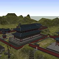 Ancient Chinese Architecture Complex With Symmetric Courtyard And Classic Tile Roofs
