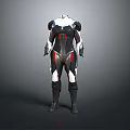 Futuristic Game Movie Character Black White Red Sleek Battle Suit Design