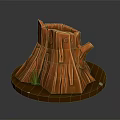 Wooden Stone Stump Decorative Piece With Natural Texture Grass And Small Stones On Base