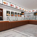 Bright Buffet Restaurant Interior With Glass Display Cases Menu Screens Marble Floors And Large Windows
