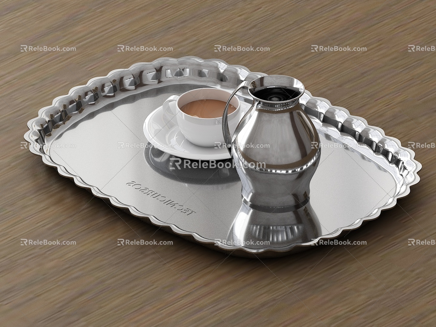 Tray Tea Cup Teapot Saucer Cup Set Stainless Steel Kettle Tray Tea Cup Tea Pot Saucer Cup Set 3d model