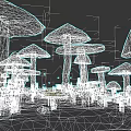 Low Poly Style Plant Painting With Colorful Mushroom Caps Small Plants And Stones