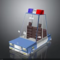 Blue Police Car Model With Red And Blue Emergency Lights Transparent Windshield And Brown Seats