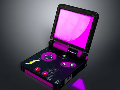 Portable Flip Gaming Console With Pink Screen Black Purple Body And Colorful Buttons 3d model