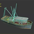 Wooden Boat With Blue Hull Rusted Edges Green Deck Cabin And White Masts